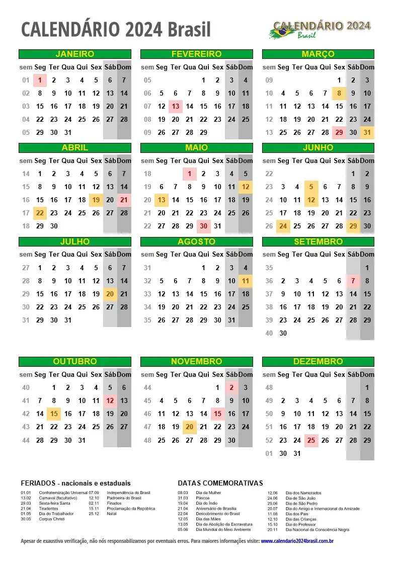 Calendario 2024 Com Feriados Imprimir Silva Dulcinea