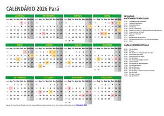 Calendário 2026 Pará